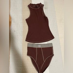 Skims chocolate set and plum bralette